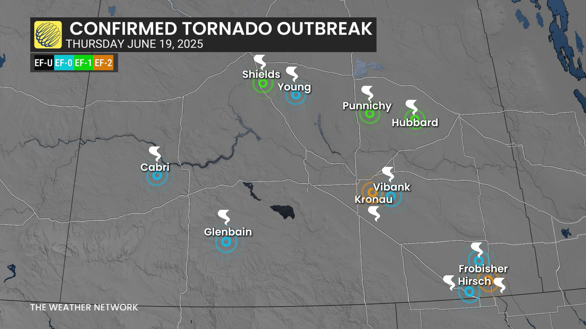 Confirmed tornado outbreak Saskatchewan - June 19 2025