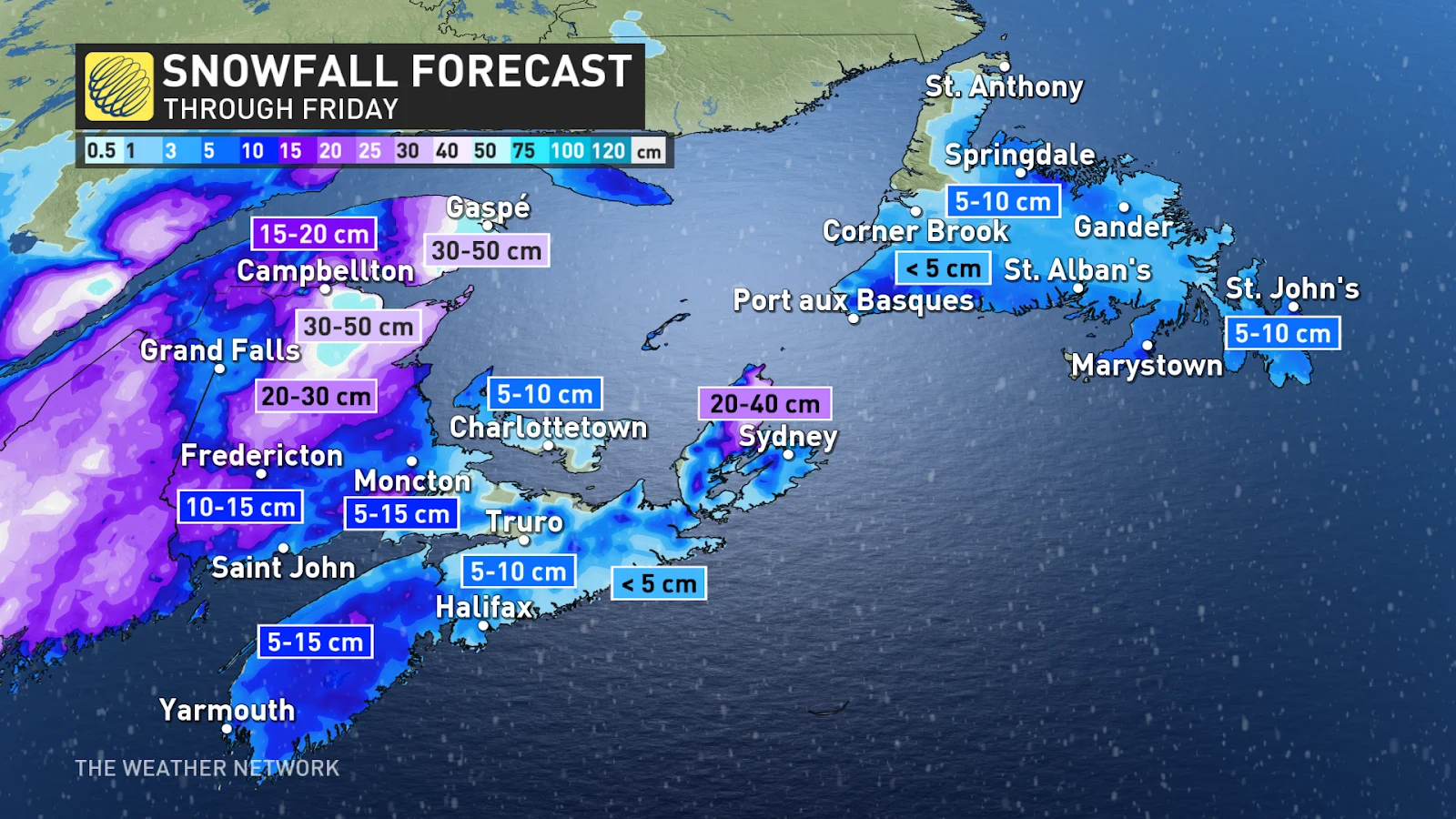 Atlantic Canada snowfall totals