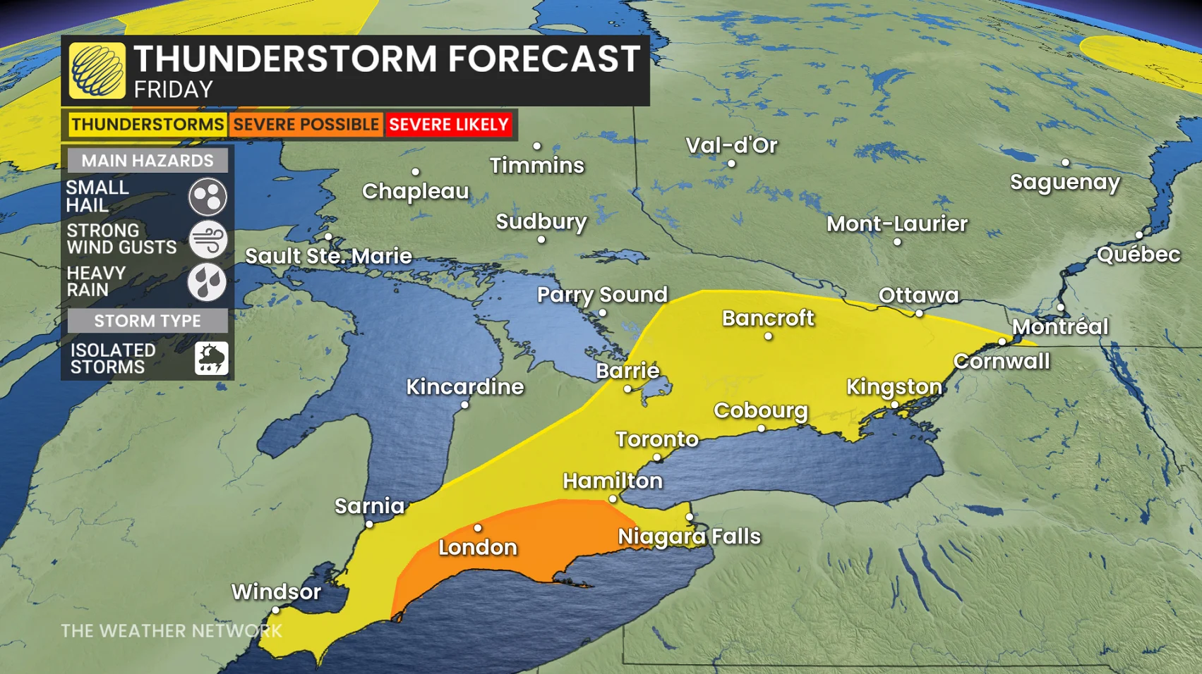 Ontario thunderstorm forecast Friday