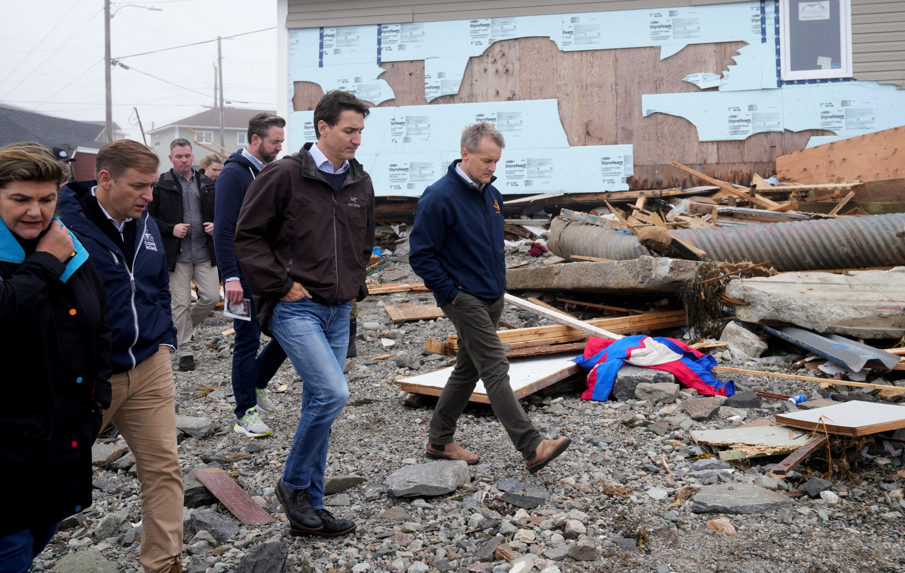 Canada's Prime Minister Justin Trudeau visits the damage area caused by Hurricane Fiona in Port Aux Basques, Newfoundland, Canada September 28, 2022. (REUTERS/John Morris)