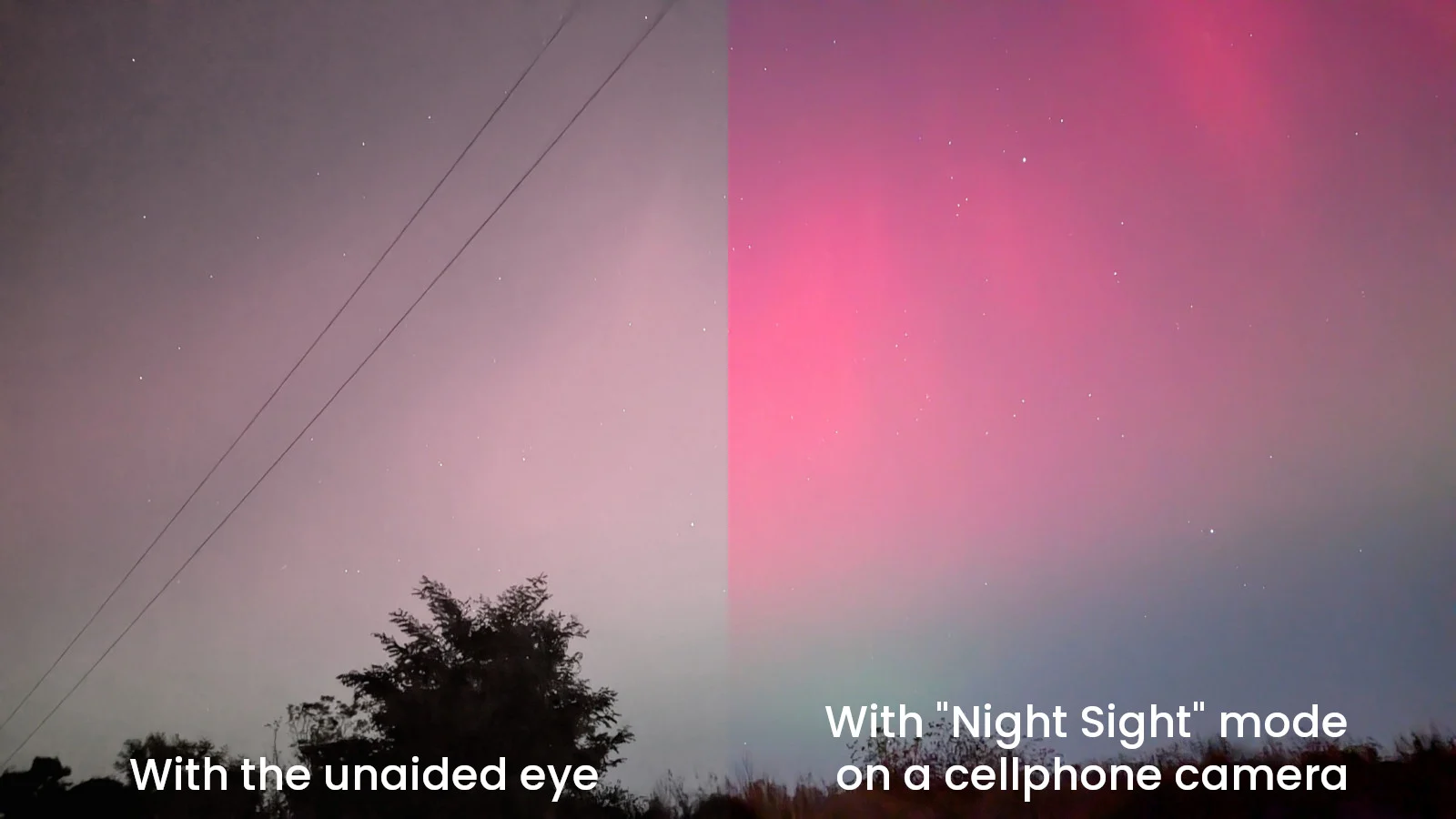 Auroras unaided eye vs cellphone camera - Scott Sutherland