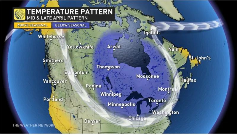 "Consistent warmth unlikely for most of Canada" until May