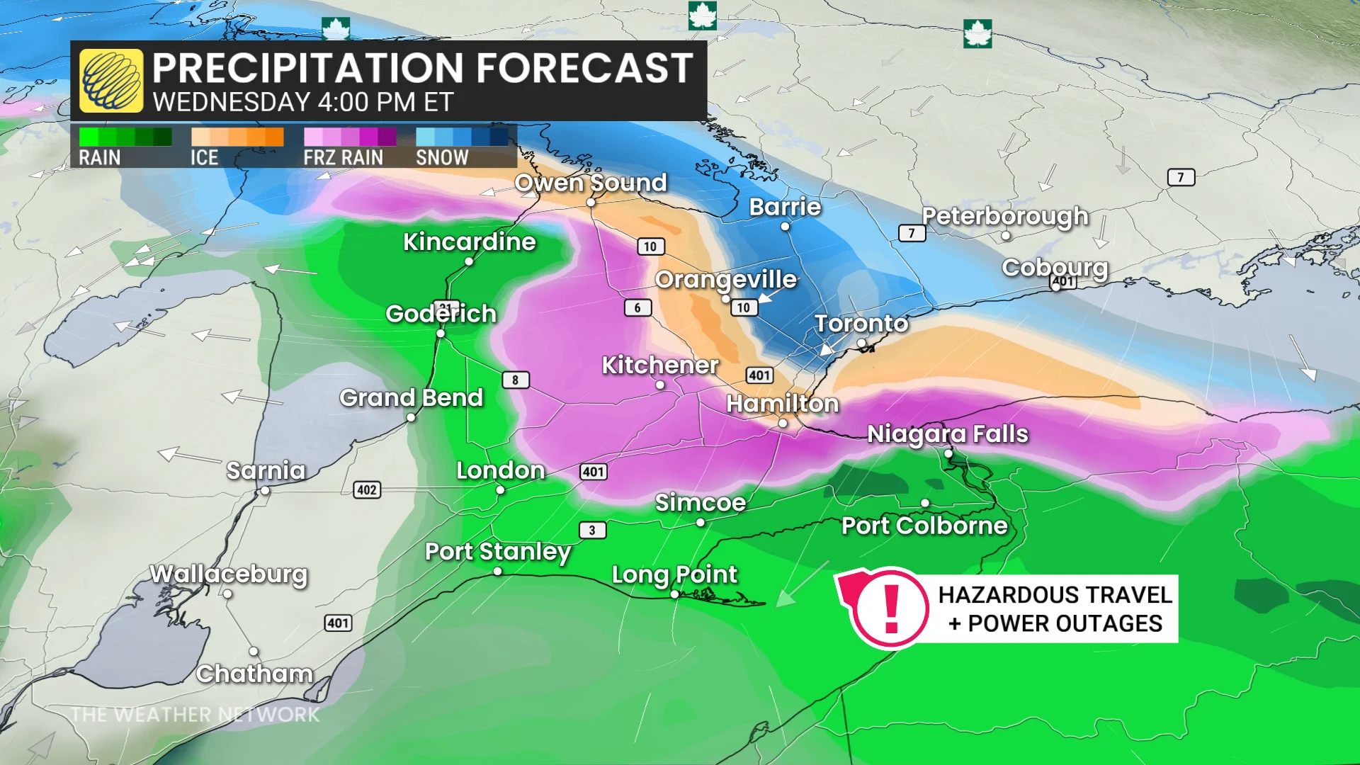 Ontario precipitation timing Wednesday afternoon