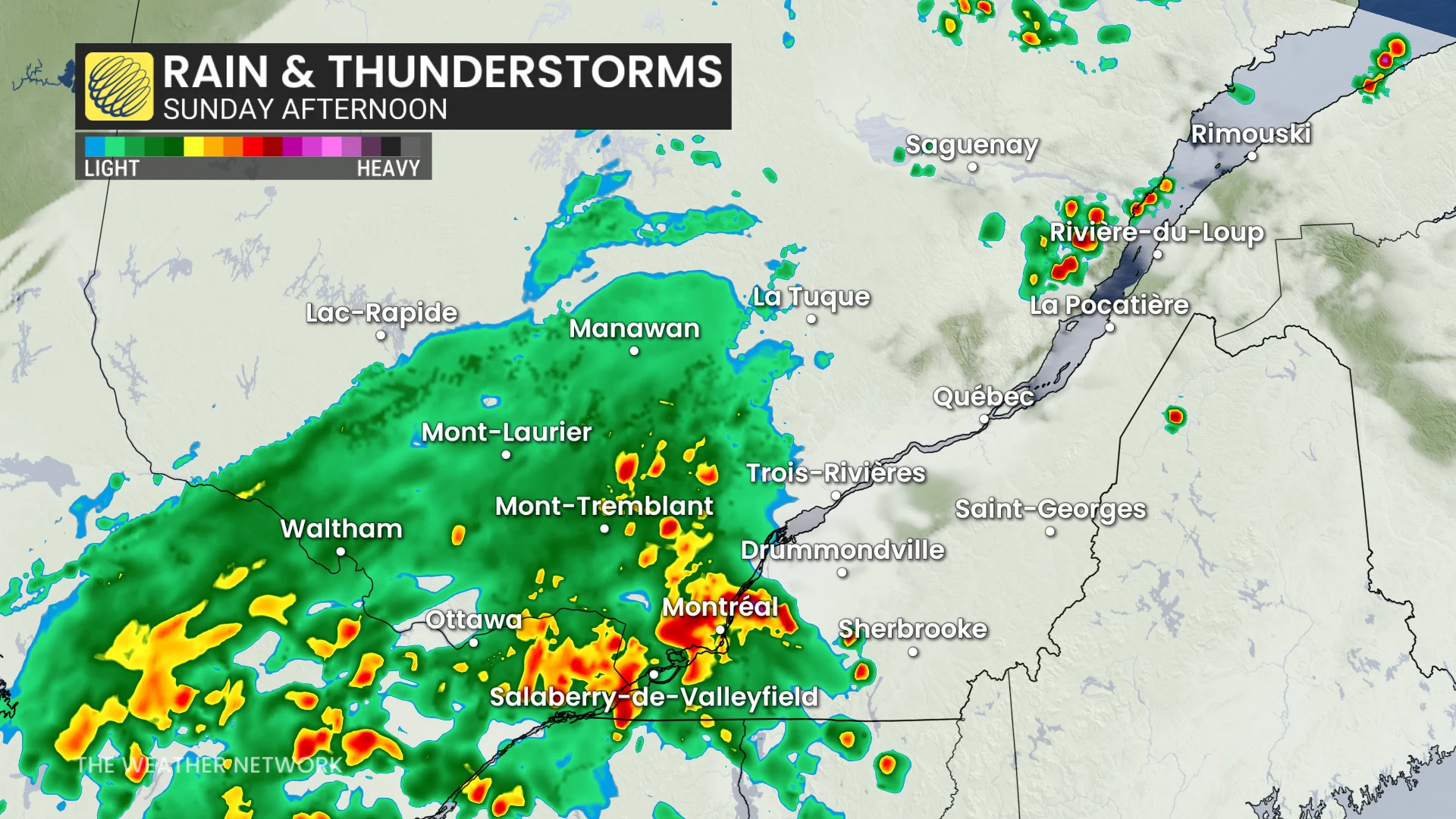 Quebec rain and thunderstorms Sunday