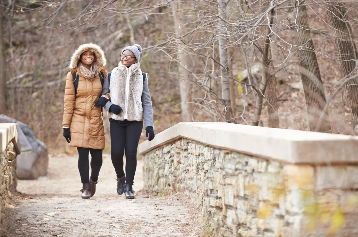 Getty images: fitness, walking, exercise in winter, hike, friends