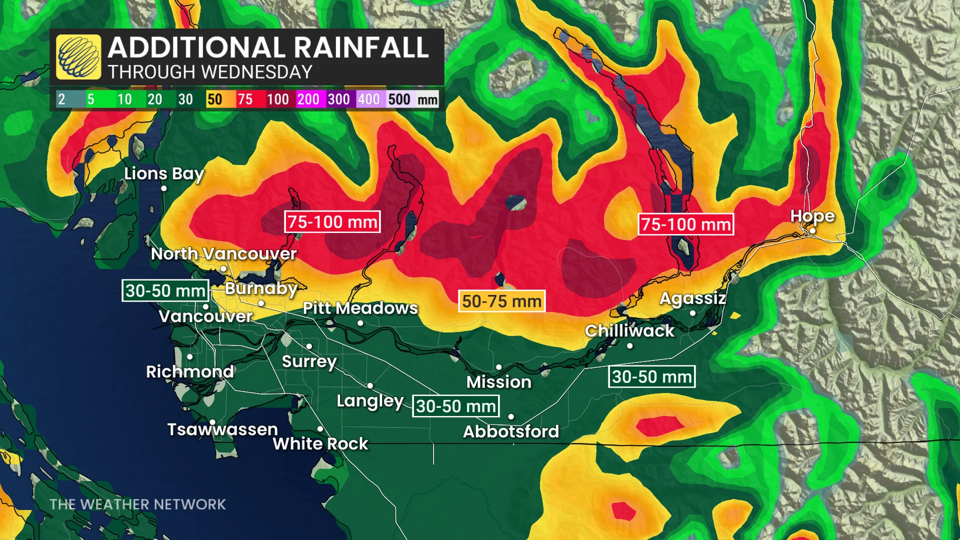 B.C. additional rainfall through Wednesday