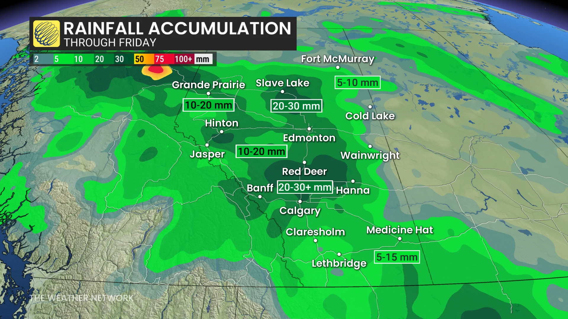 Baron - Alberta rain totals through Friday - June11