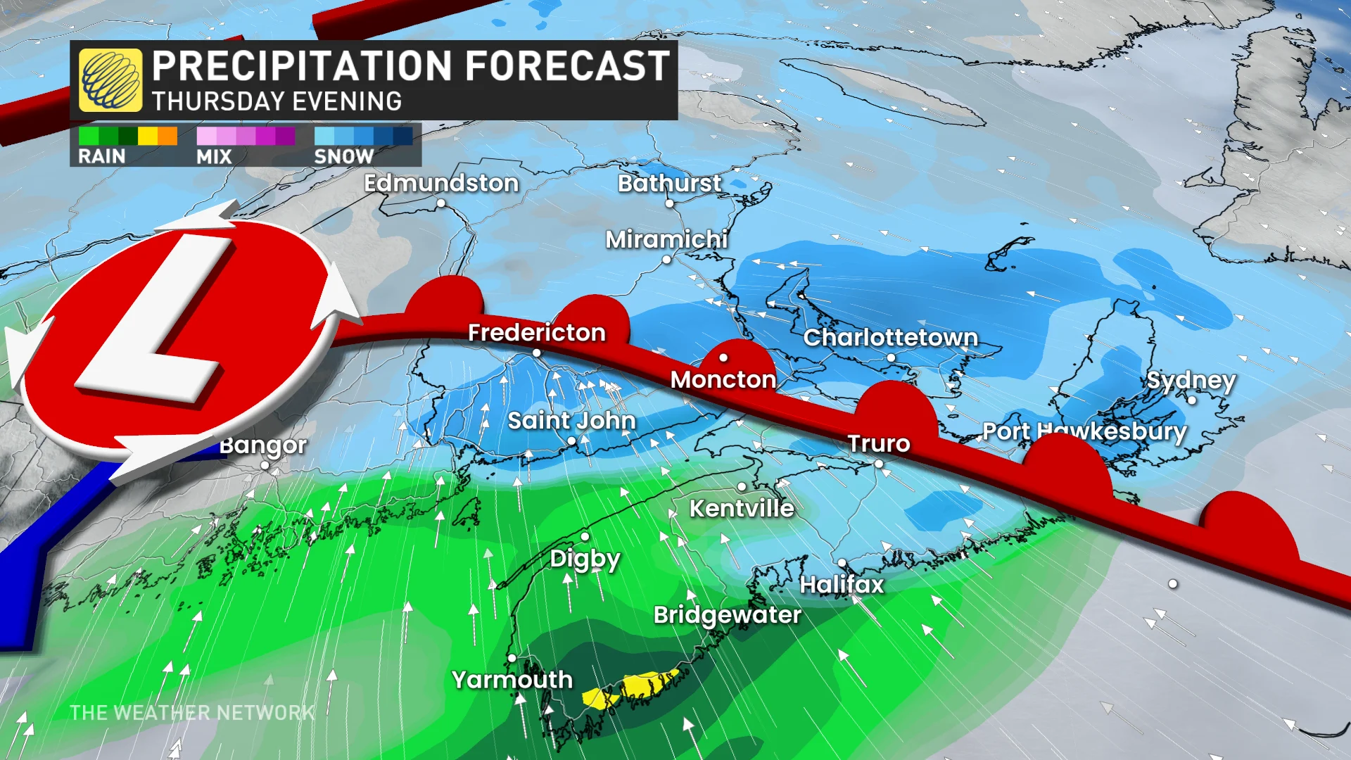 Atlantic Canada Thursday evening precipitation timing