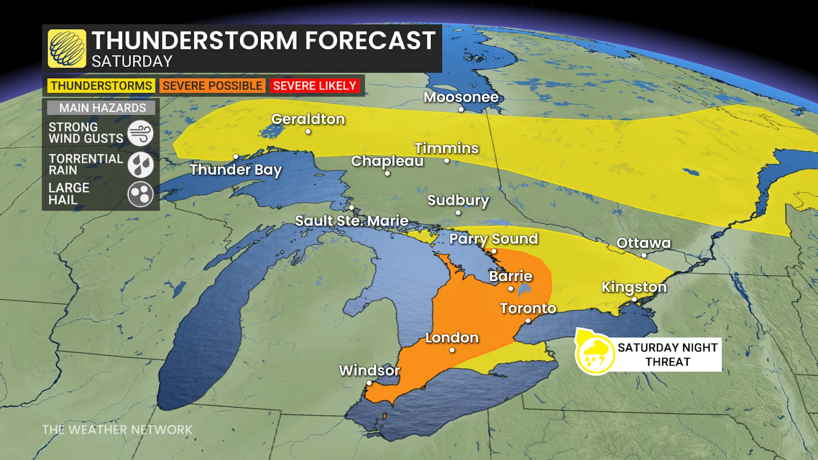 Ontario thunderstorm forecast Saturday