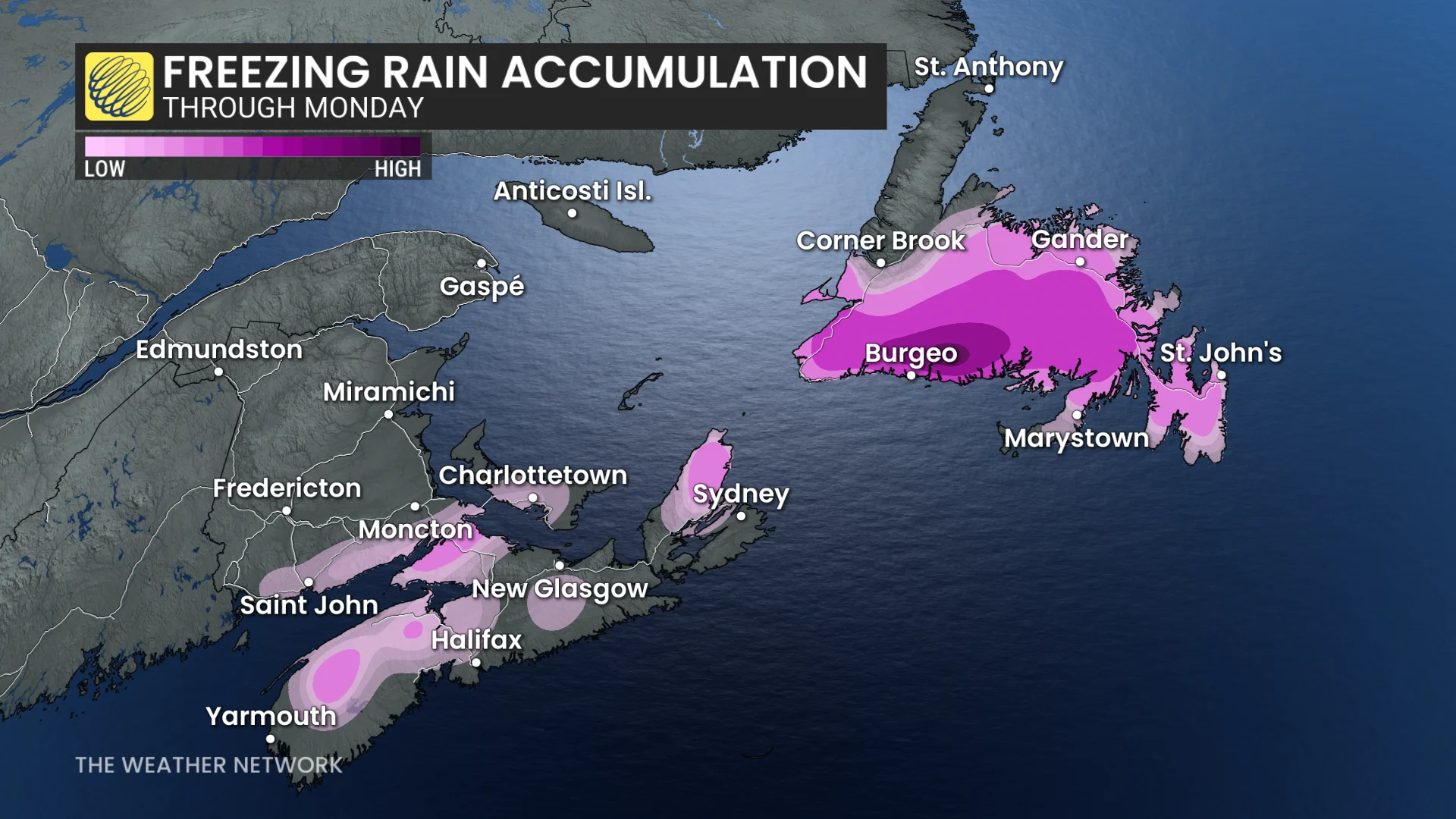Atlantic Canada freezing rain through Monday