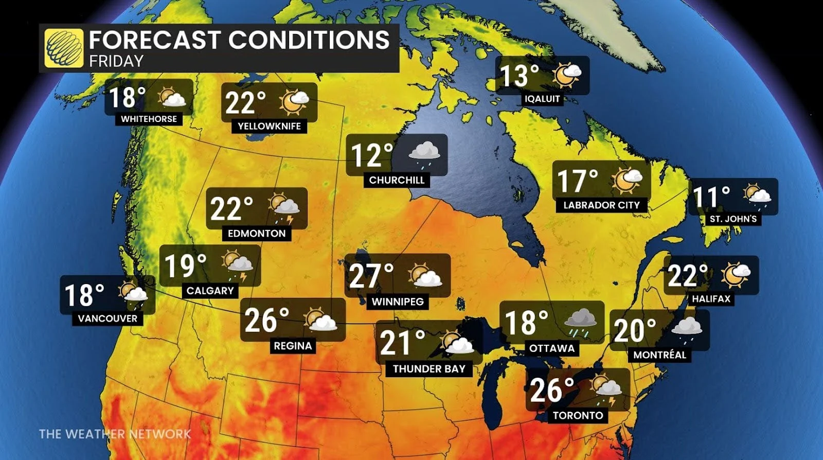 Canada Friday forecast conditions and temperatures - June 25, 2025