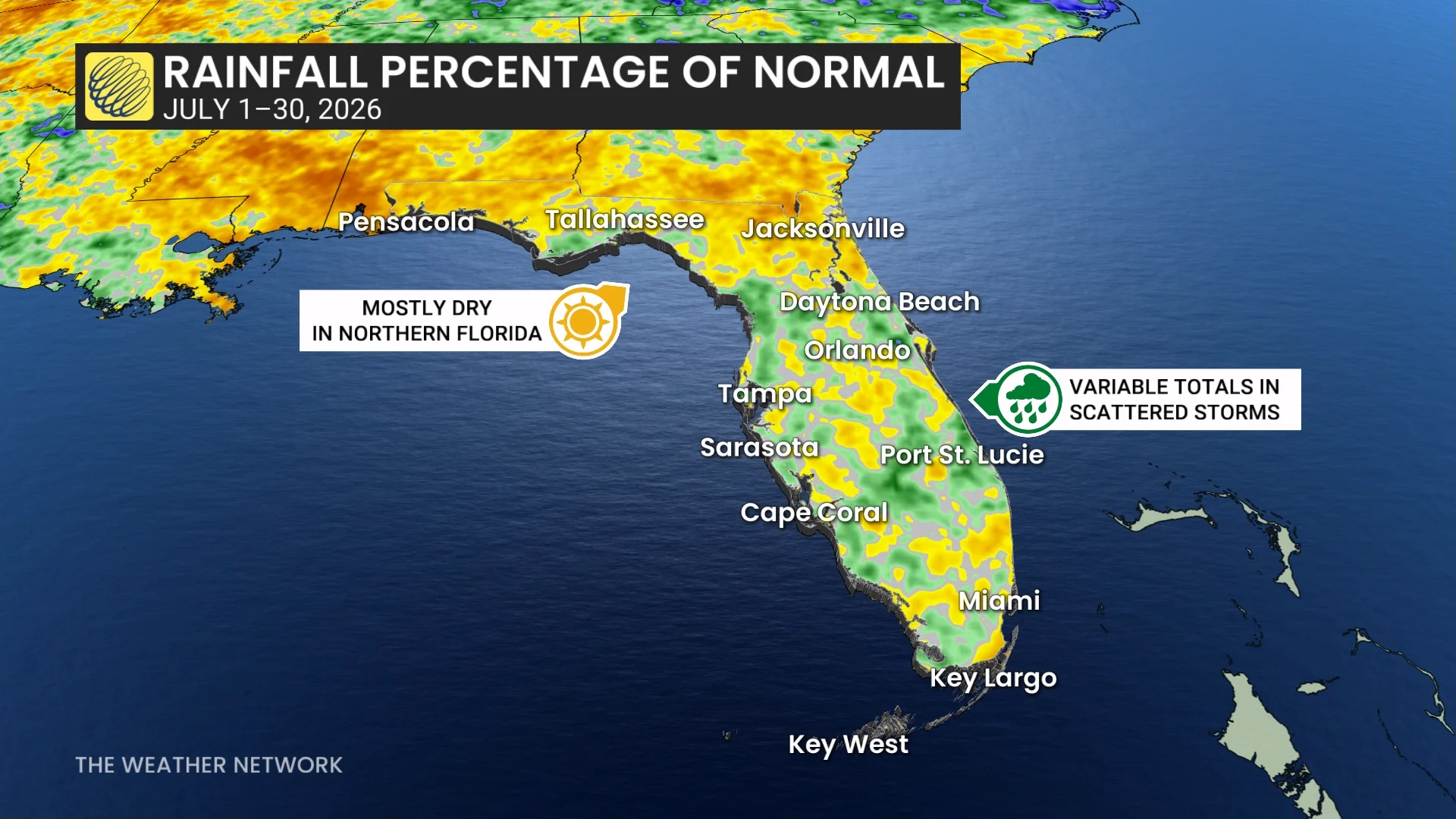 Florida Precip Percent of Normal July 2026