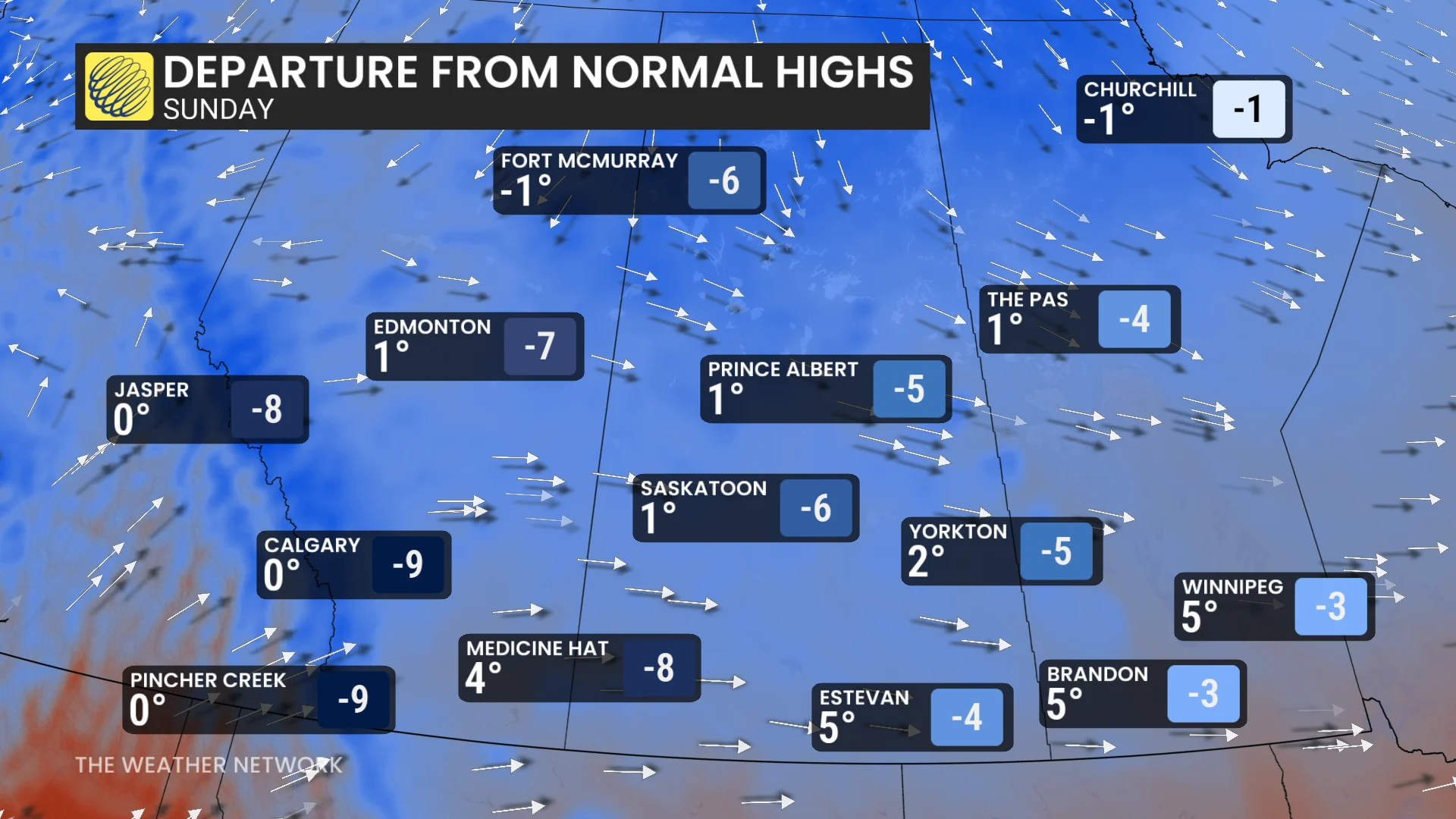 Prairies highs Sunday