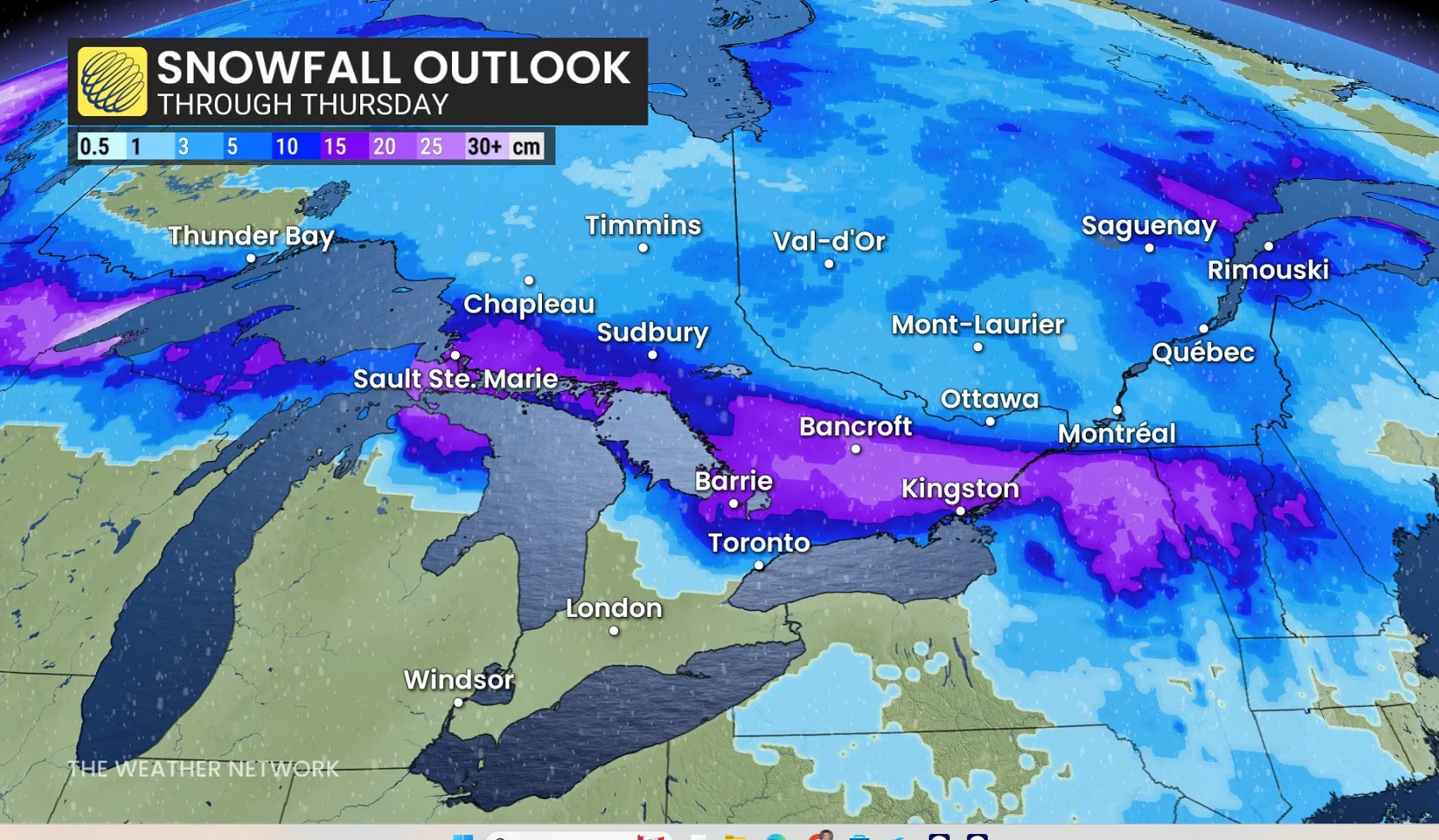 Ontario snowfall accumulation through Thursday