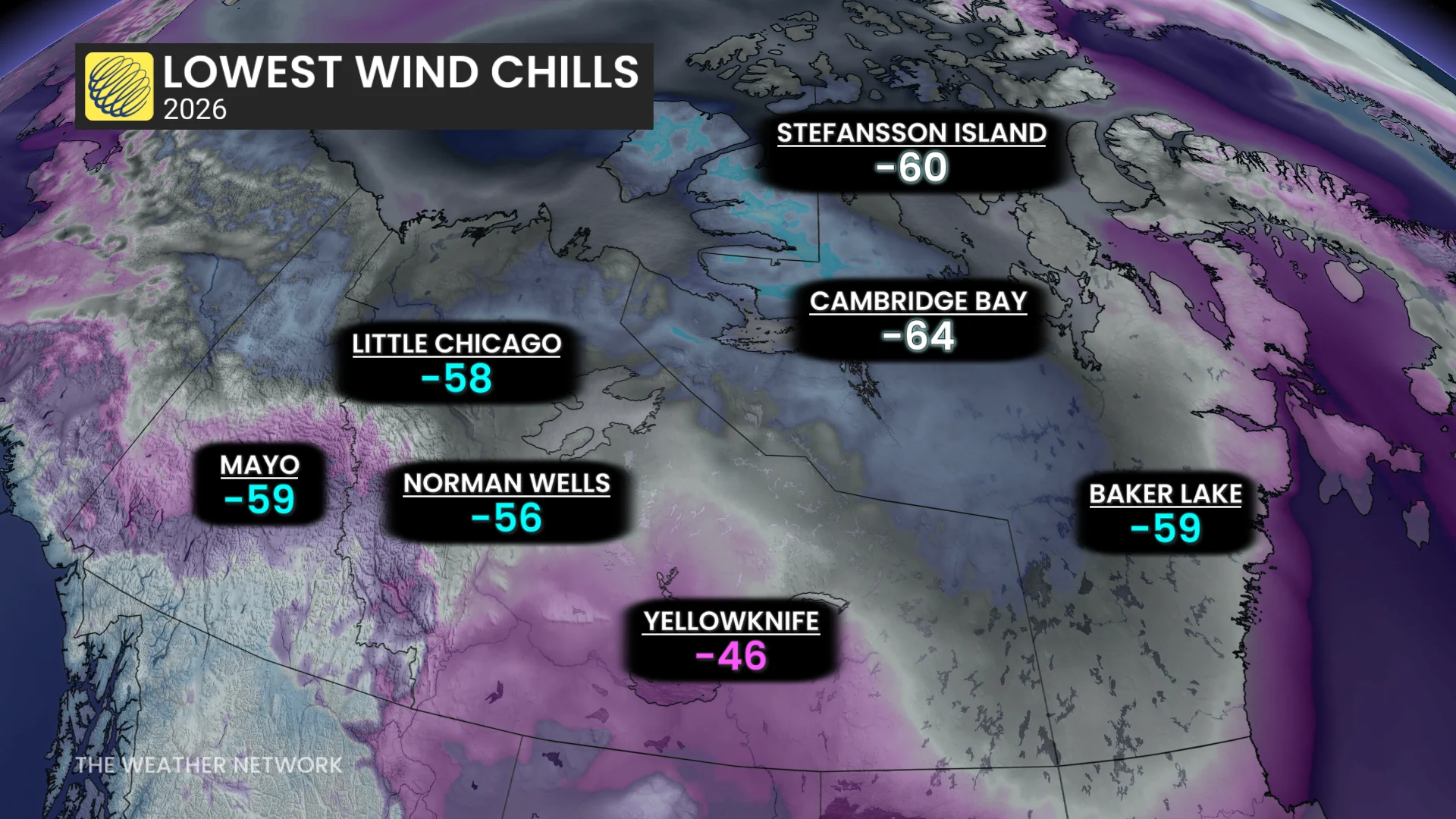 Northern Canada lowest wind chills 2026