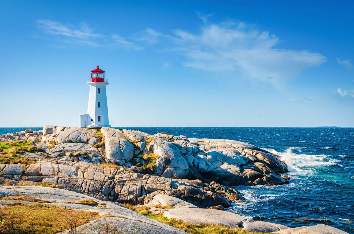 GETTY IMAGES: Peggy’s Cove lighthouse under summer sky, Nova Scotia