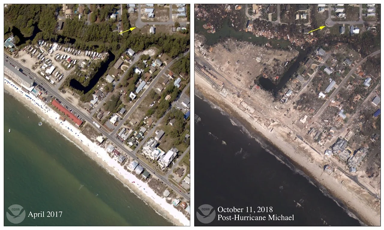 Mexico Beach before and after Hurricane Michael/NOAA