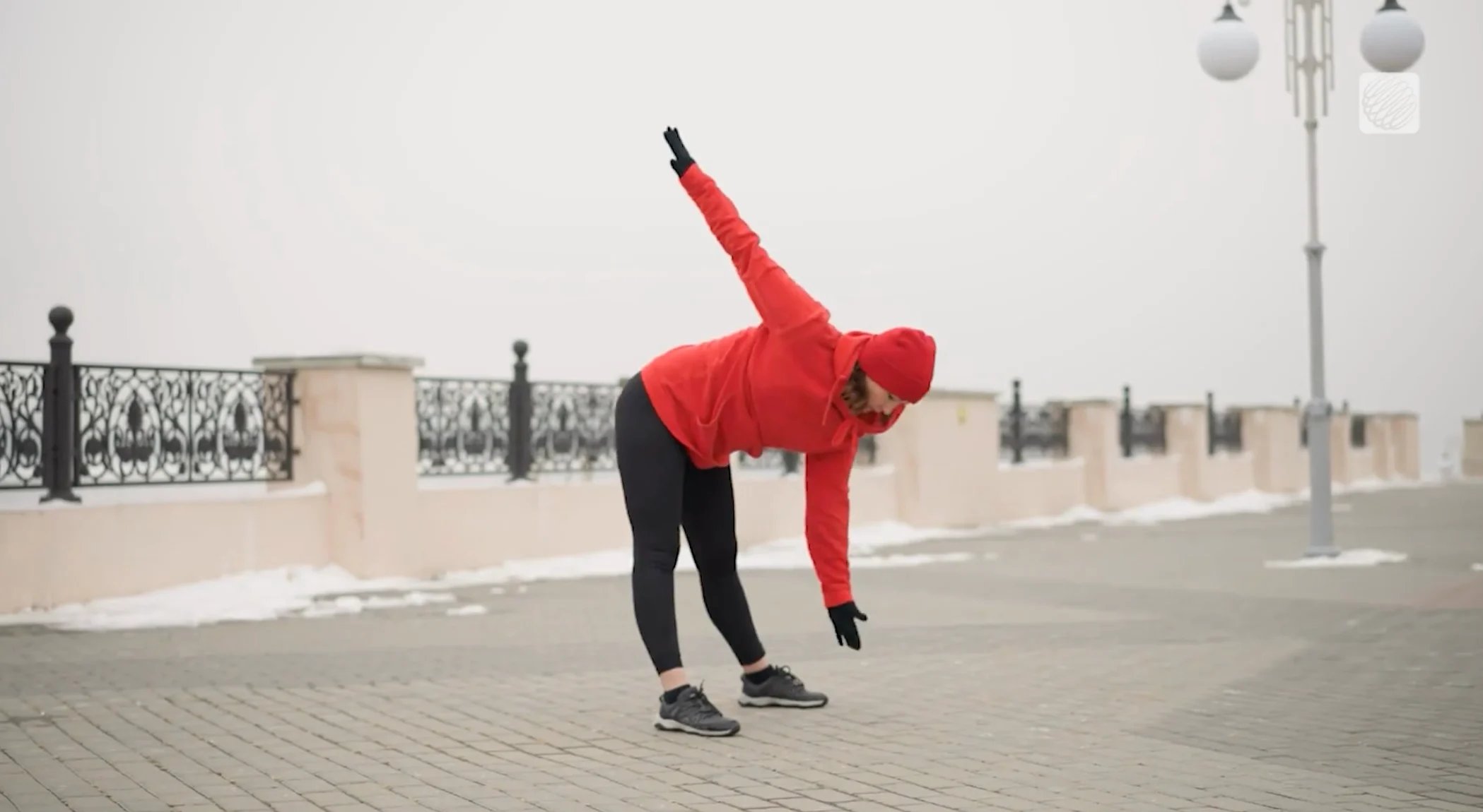 Videoblocks (Free to use, taken from IR1700): Exercising outdoors, stretching. 