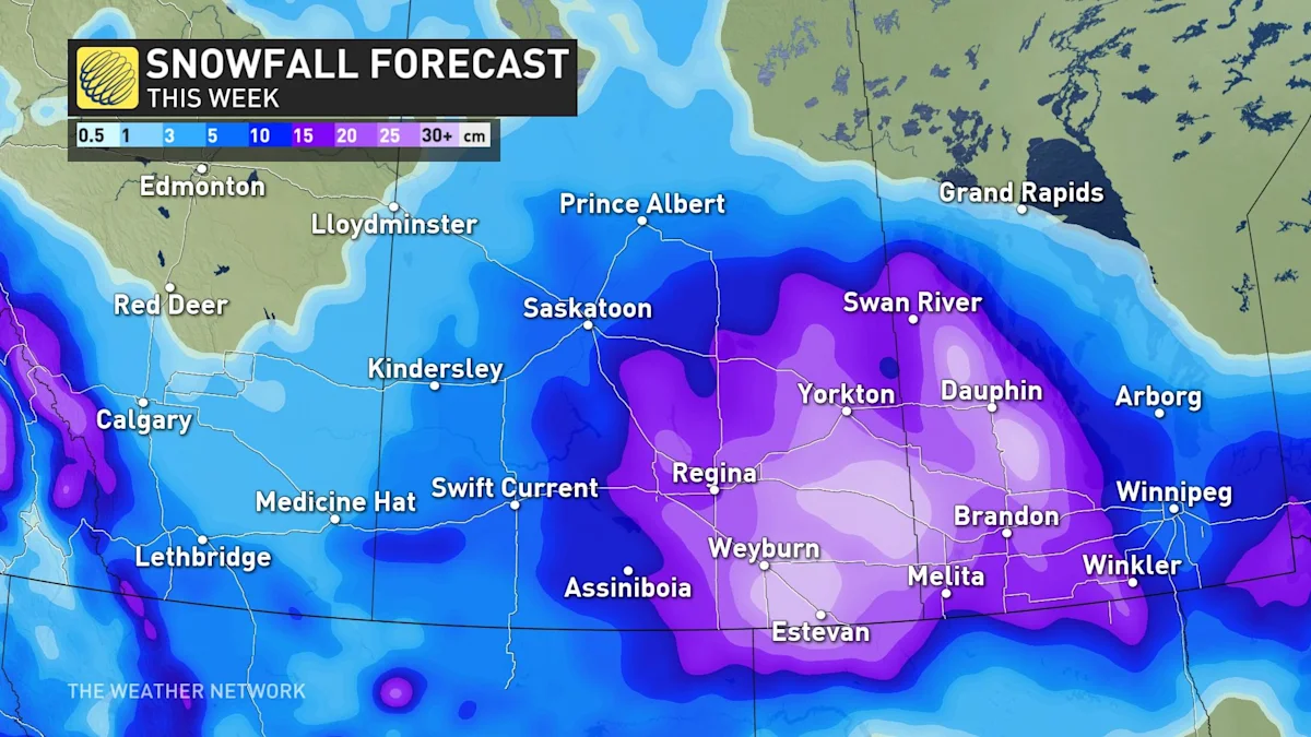 Parts of the Prairies bracing for April snowstorm, 1530 cm of snow