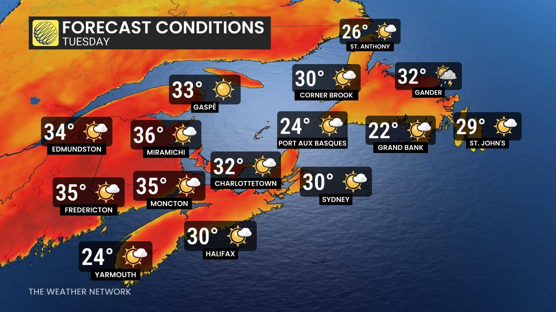 Atlantic Canada Tuesday forecast and icons