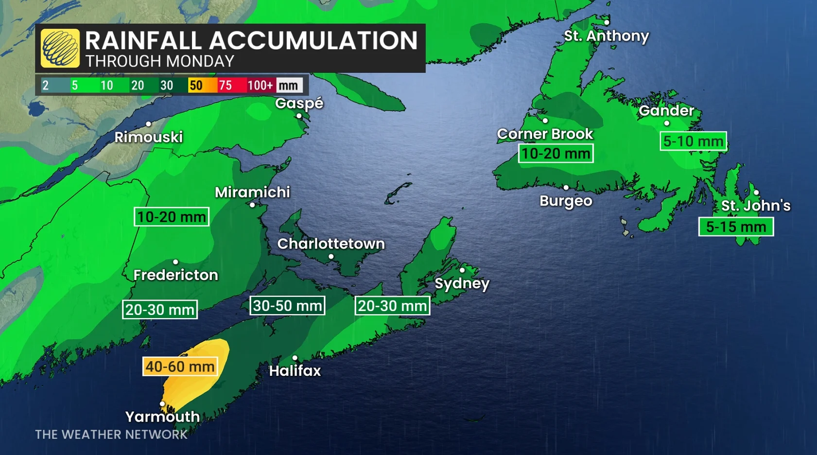 Atlantic Canada forecast nor-easter rain totals - May 3, 2026