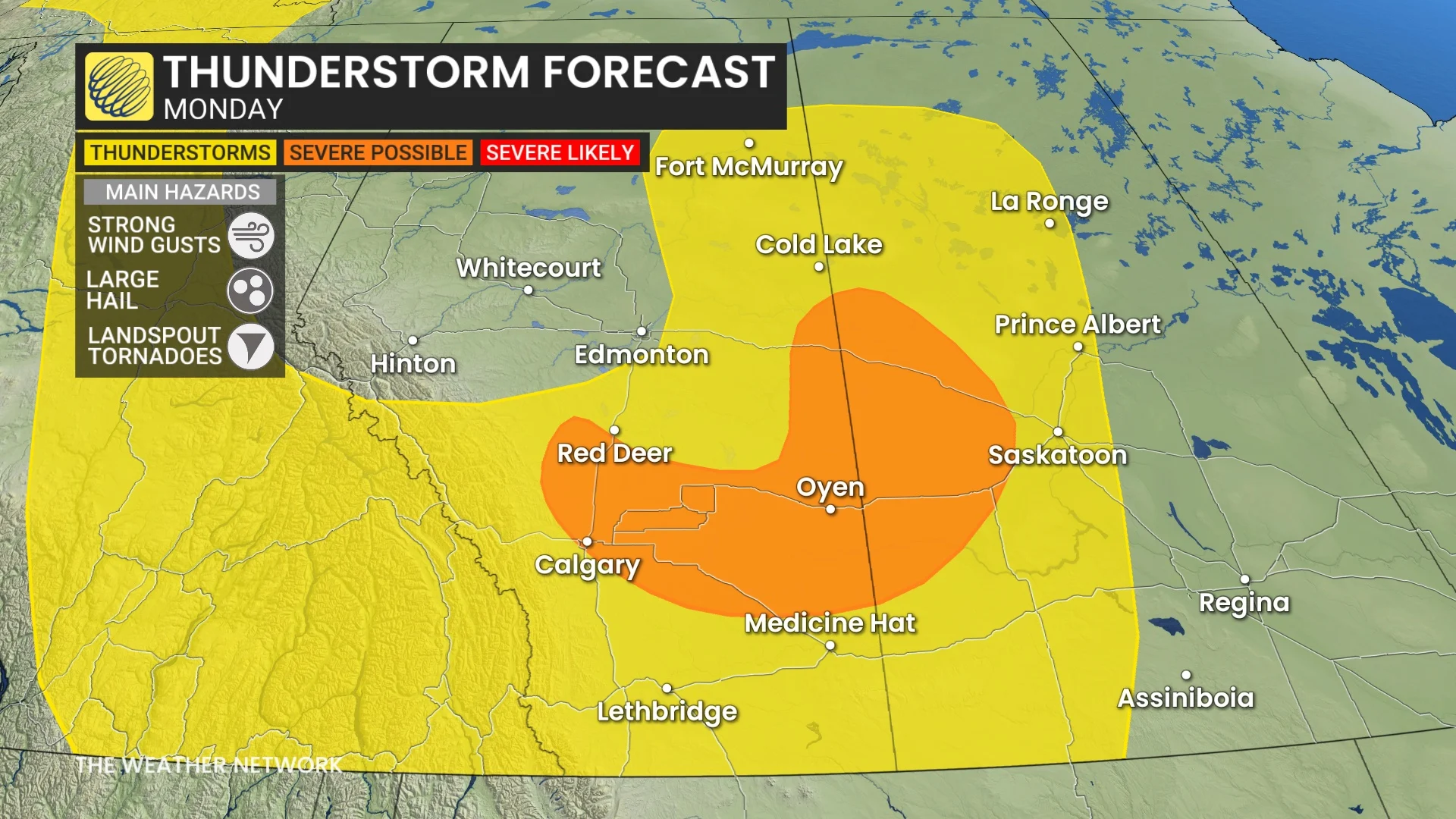 Alberta and Saskatchewan Monday thunderstorm risk - June 23, 2025