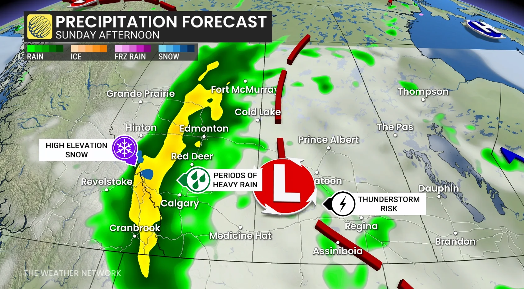 Prairies precipitation forecast Sunday evening