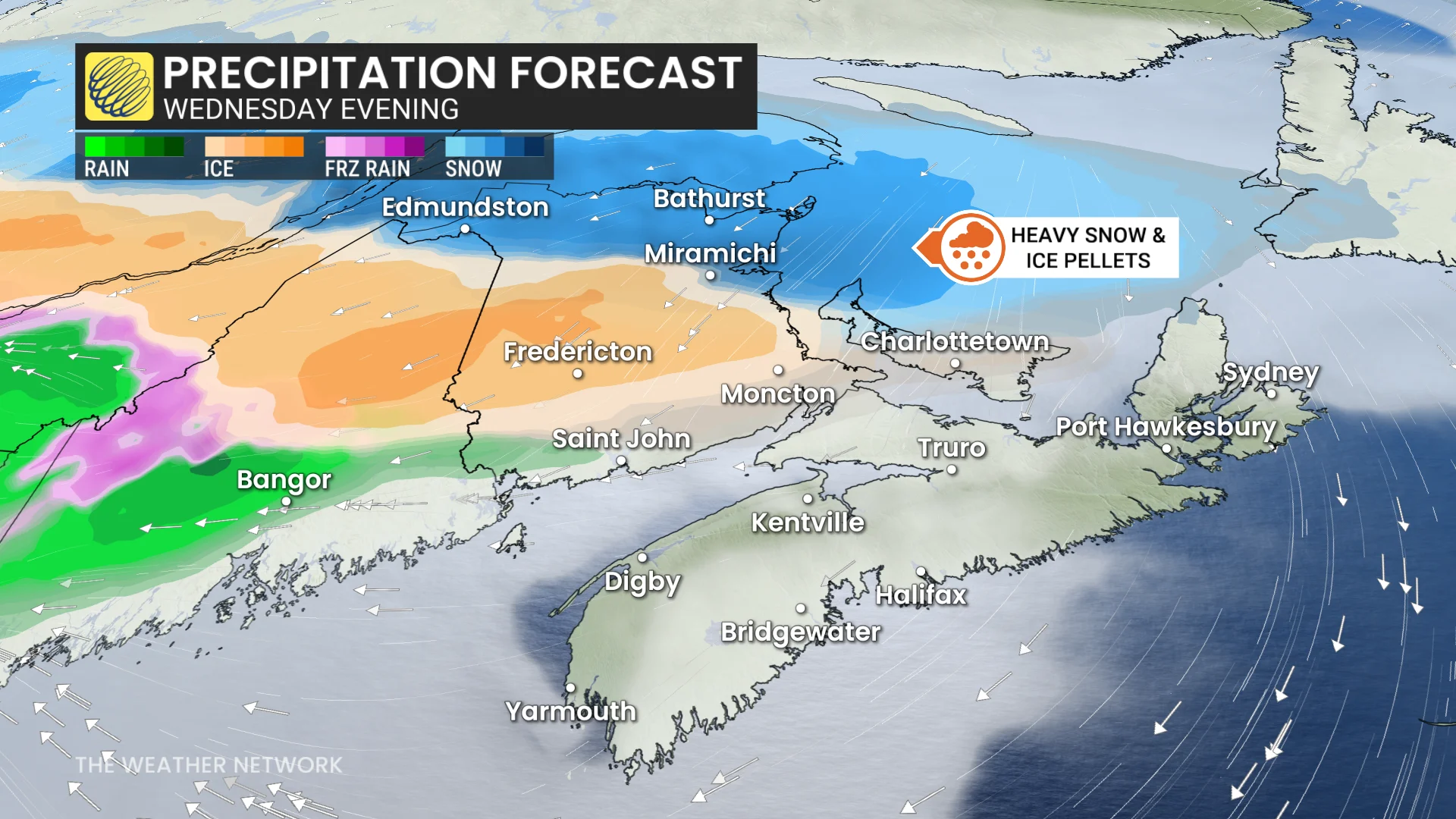 Atlantic Canada Wednesday evening forecast precipitation - March 10, 2026
