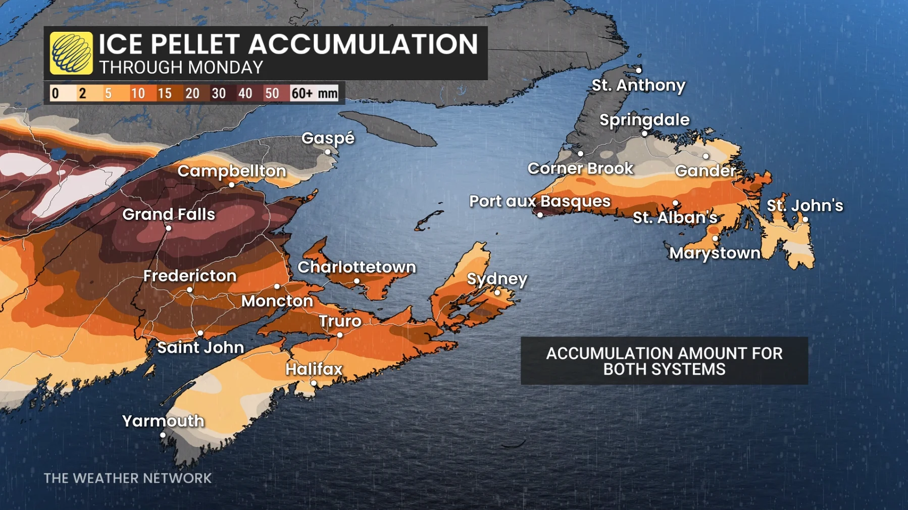 Atlantic Canada forecast weekend ice pellet accumulation - April 3, 2026