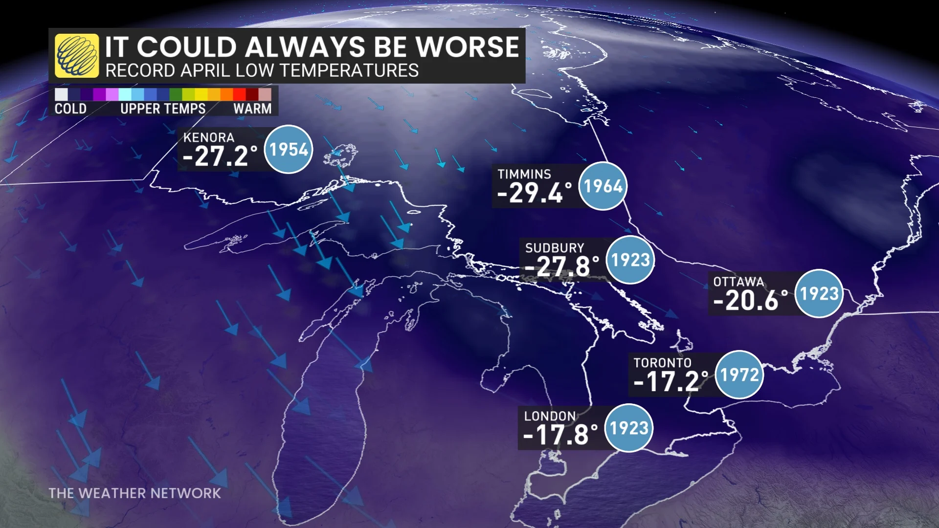 Record April low temperatures Ontario