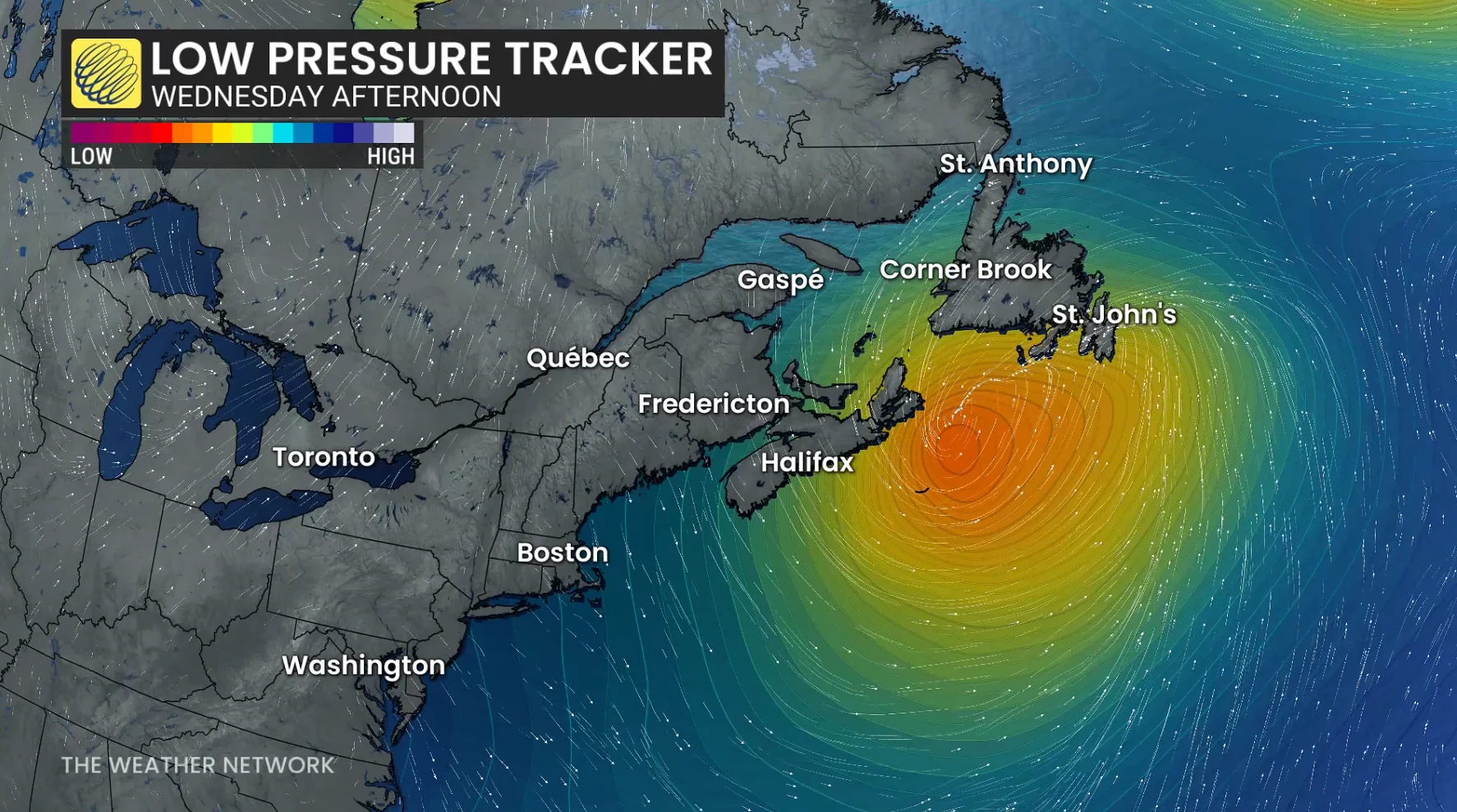 Atlantic Canada low-pressure tracker Wednesday afternoon