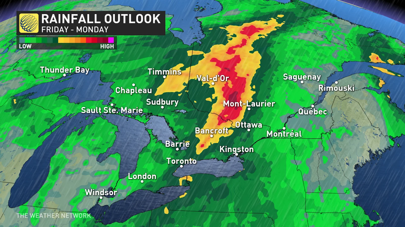 Ontario weekend forecast rainfall totals Sept 4 2024