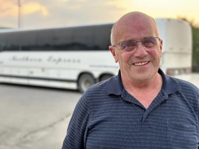 CBC: Henry Bueckert drove a bus of evacuees from Fort Smith to Hay River on Saturday and will be doing the same on Sunday. (Julie Beaver/CBC)