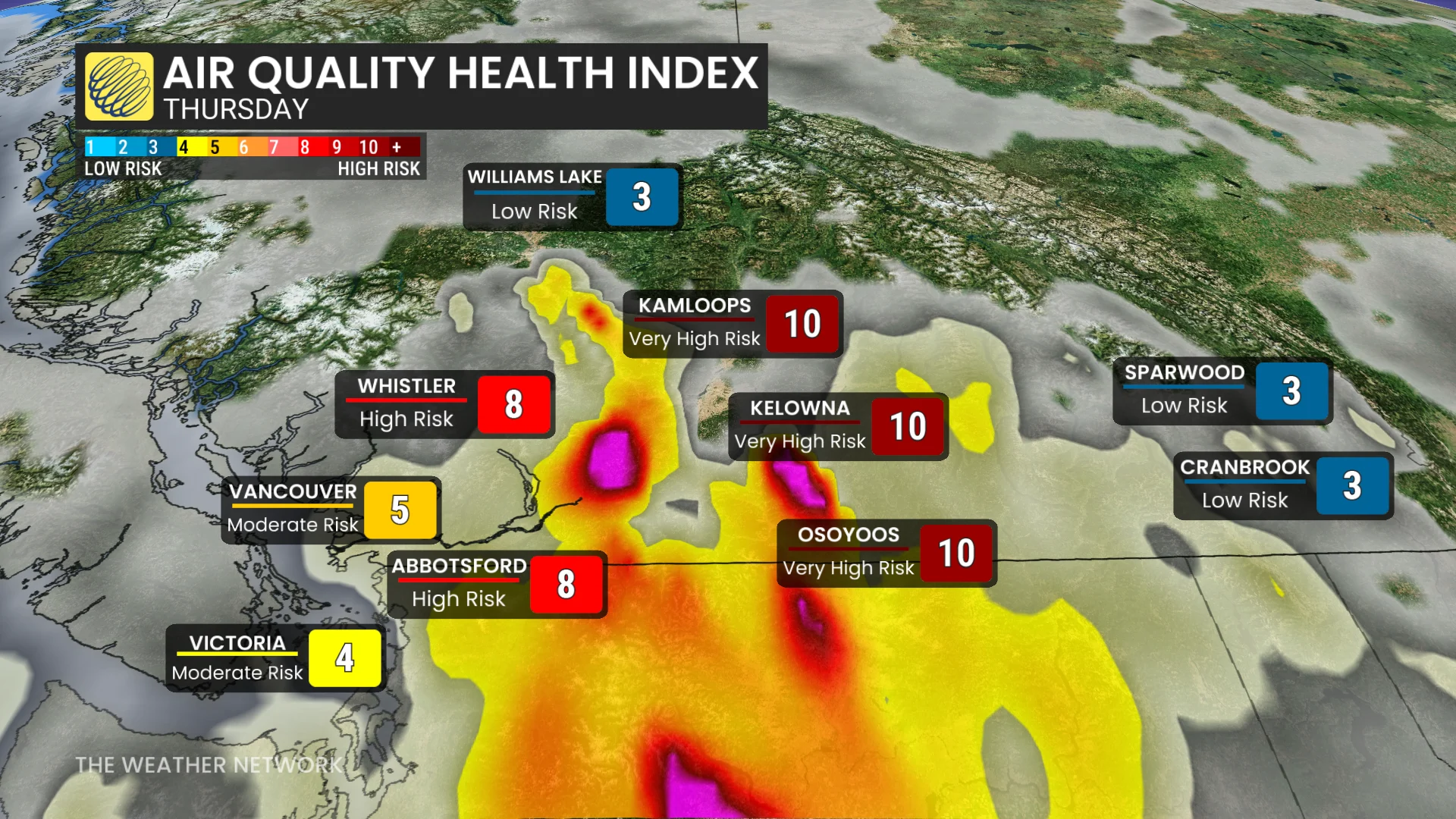 Southern B.C. Air Quality Health Index for Thursday Wed 12th