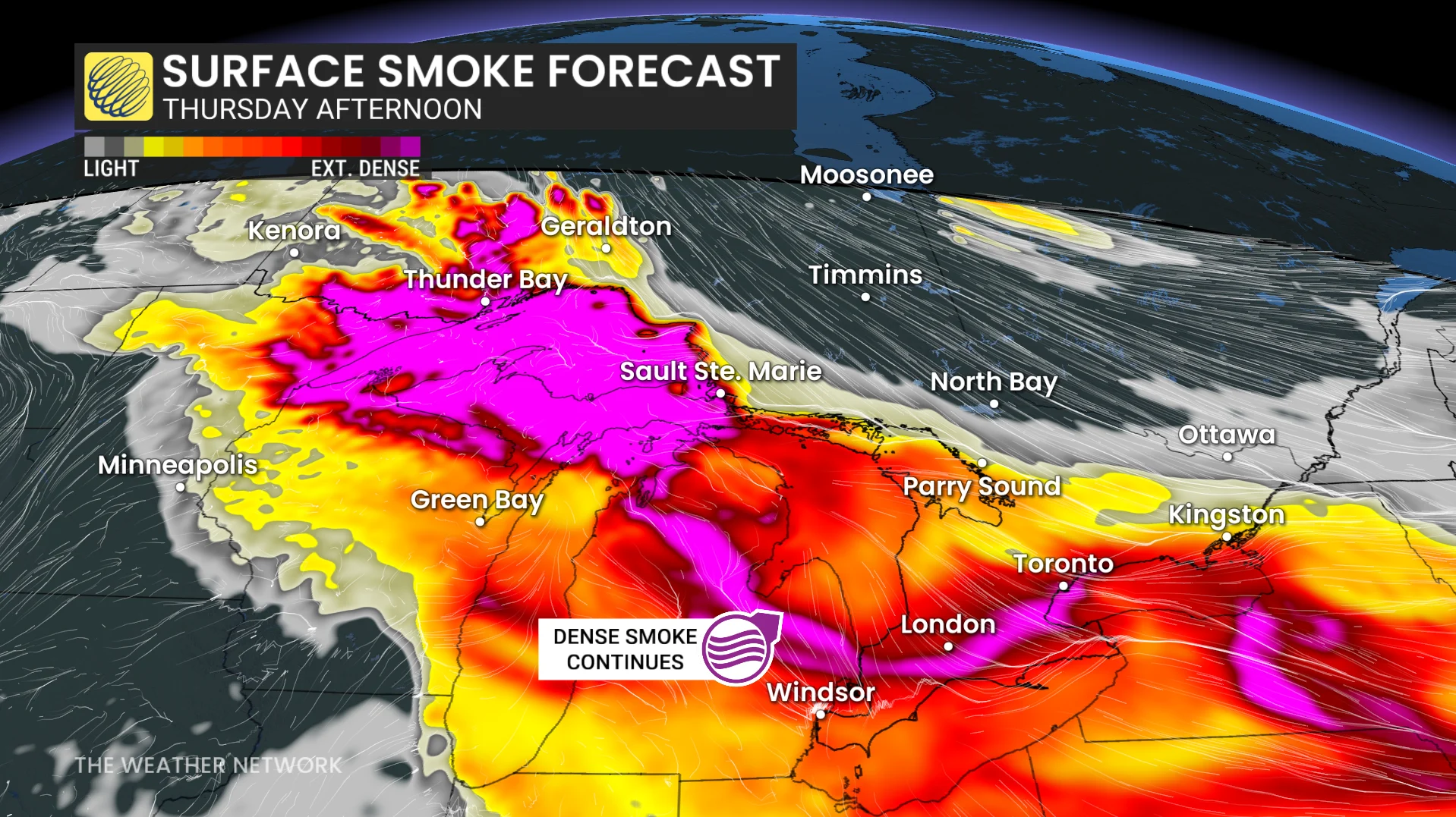 Surface smoke forecast Ontario Thursday afternoon
