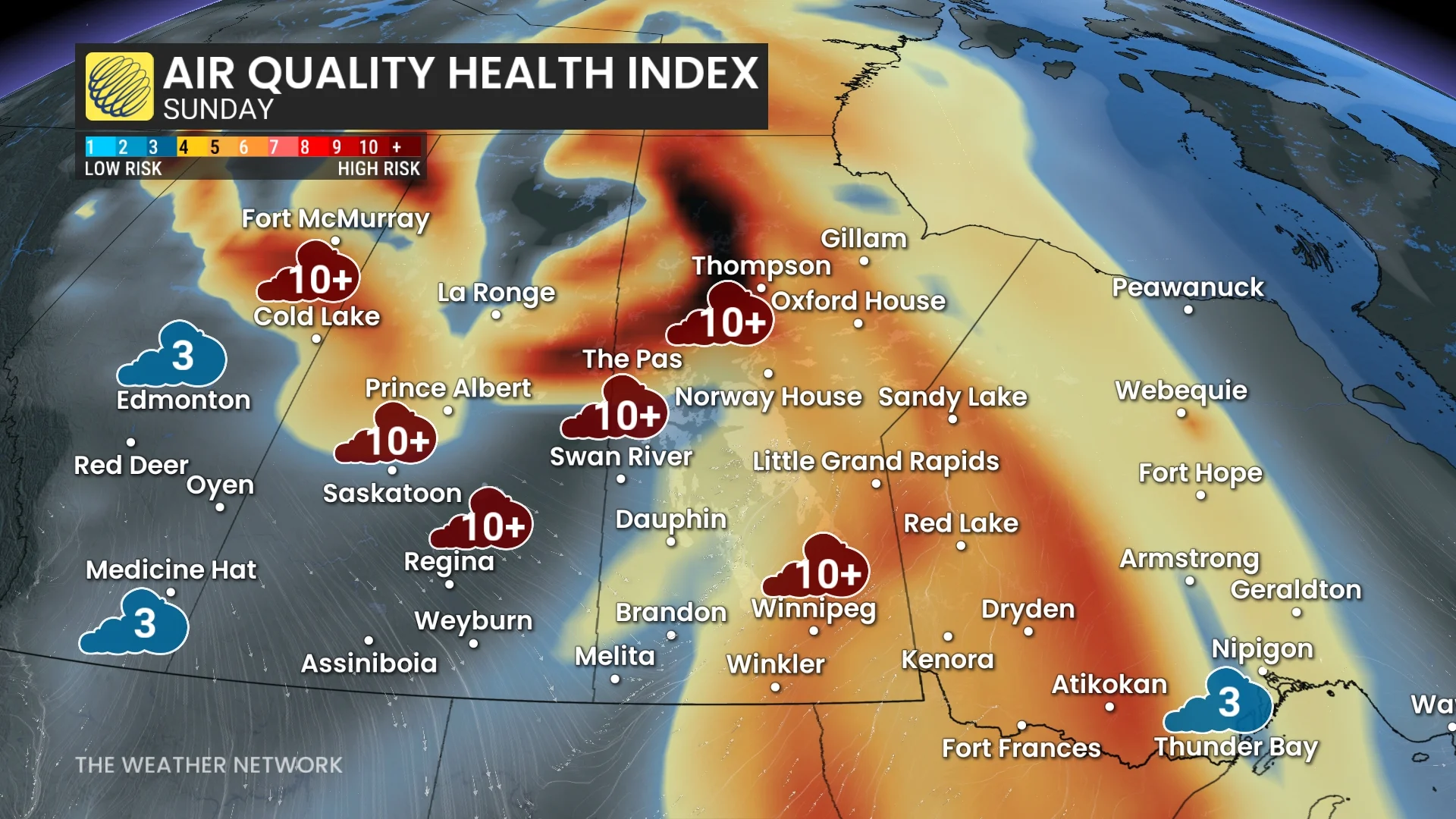 Prairies air quality health index Sunday