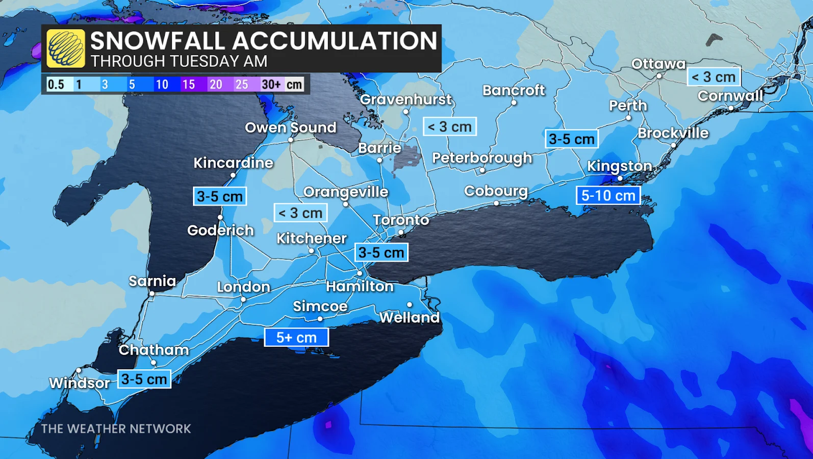 Snowfall, Winter, Cold, Souther Ontario, Tuesday, December 01, 2025. (The Weather Network/Rachel Modestino) 