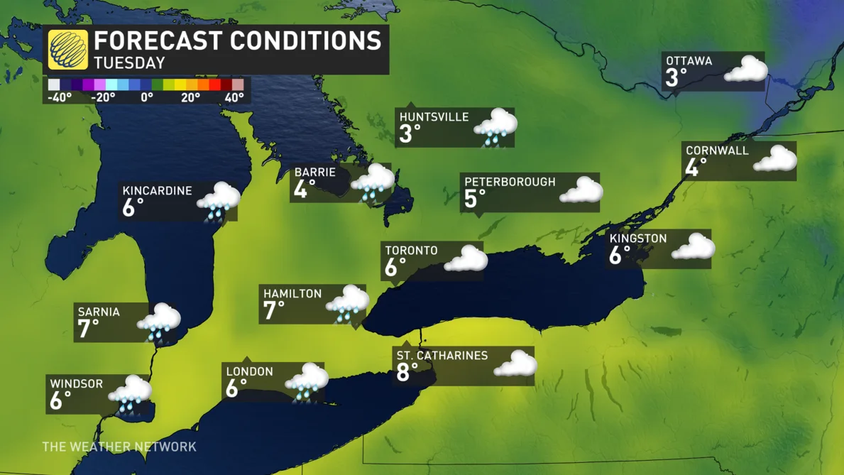 Baron - Southern Ontario Tuesday temps