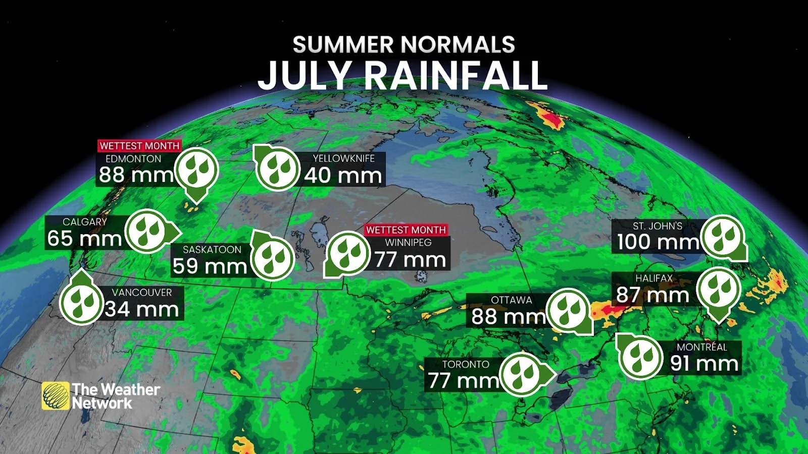 July average precipitation Canada