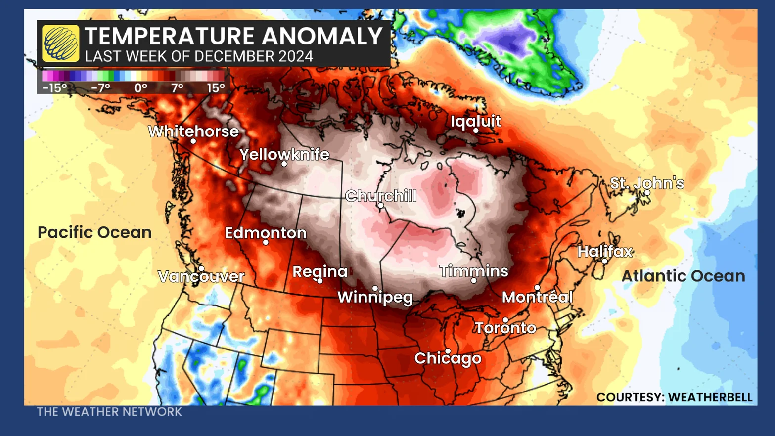 Temperature anomaly final week of December 2024