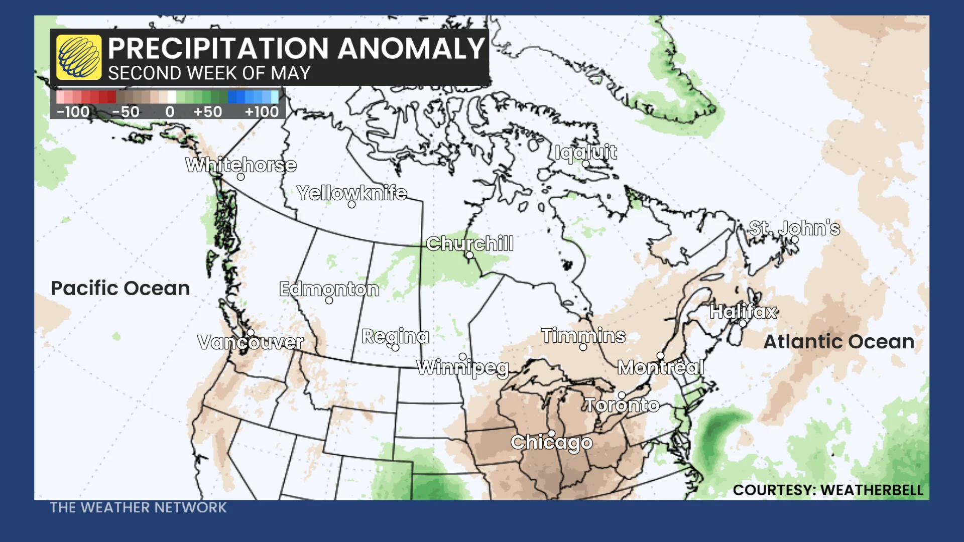 Baron - Precipitation anomaly second week of May 2025