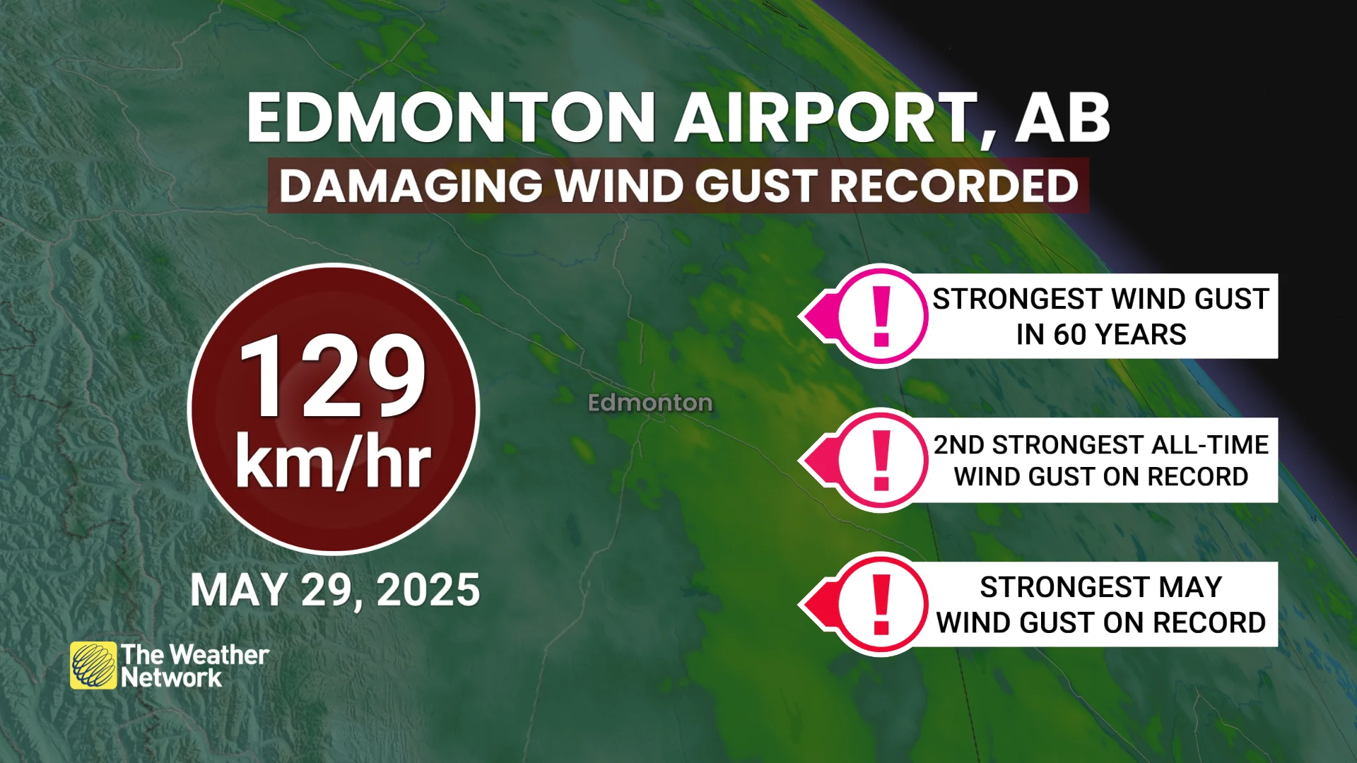 Baron - Edmonton airport record wind gust - May 29