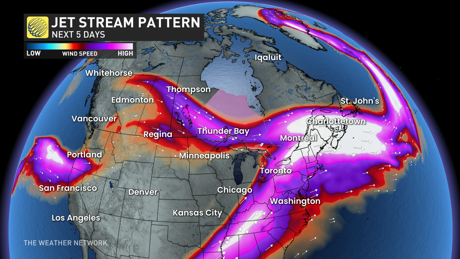 Jet stream pattern next five days in Canada
