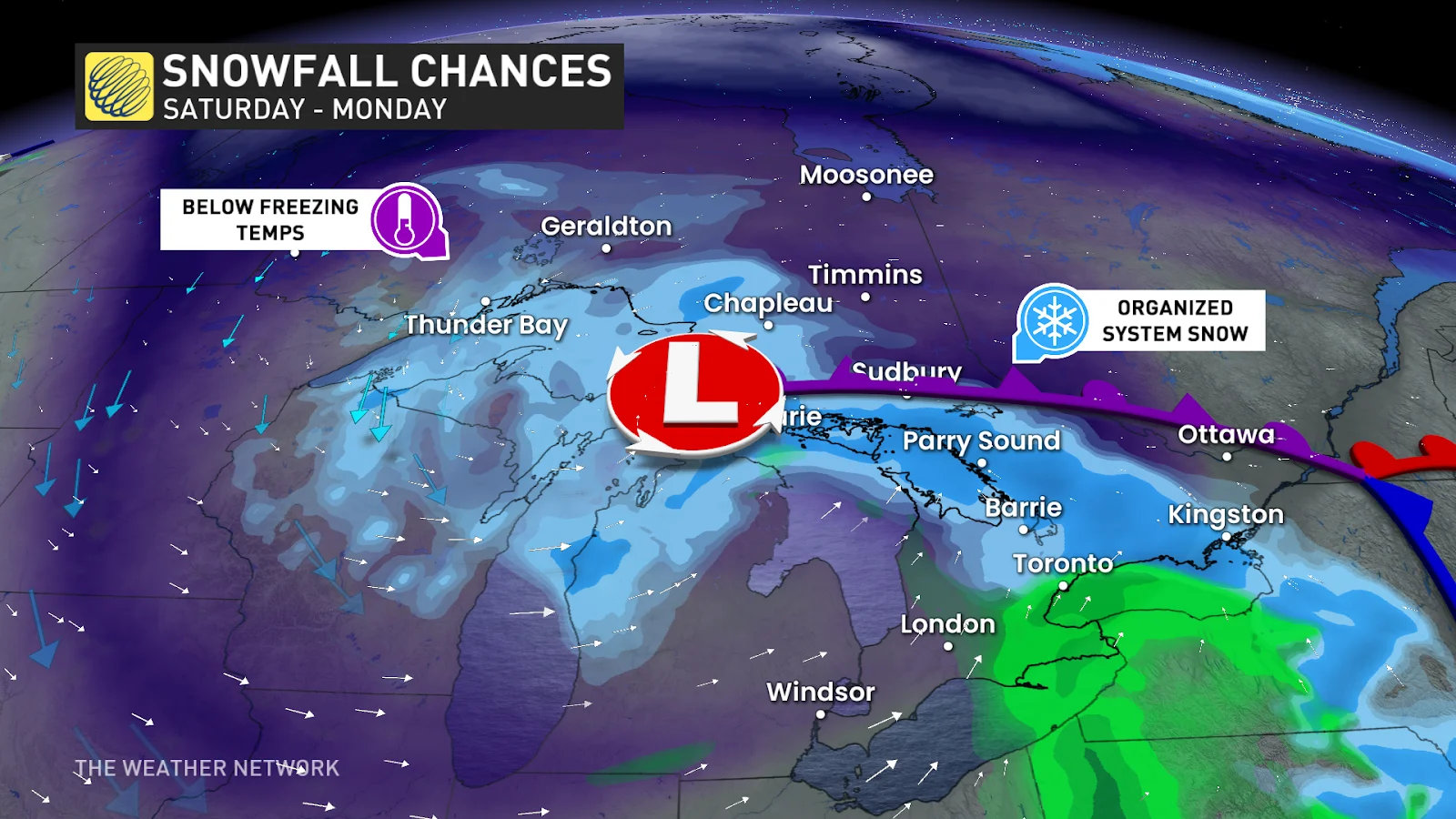 snowfall chances ontario weekend March 21 2025