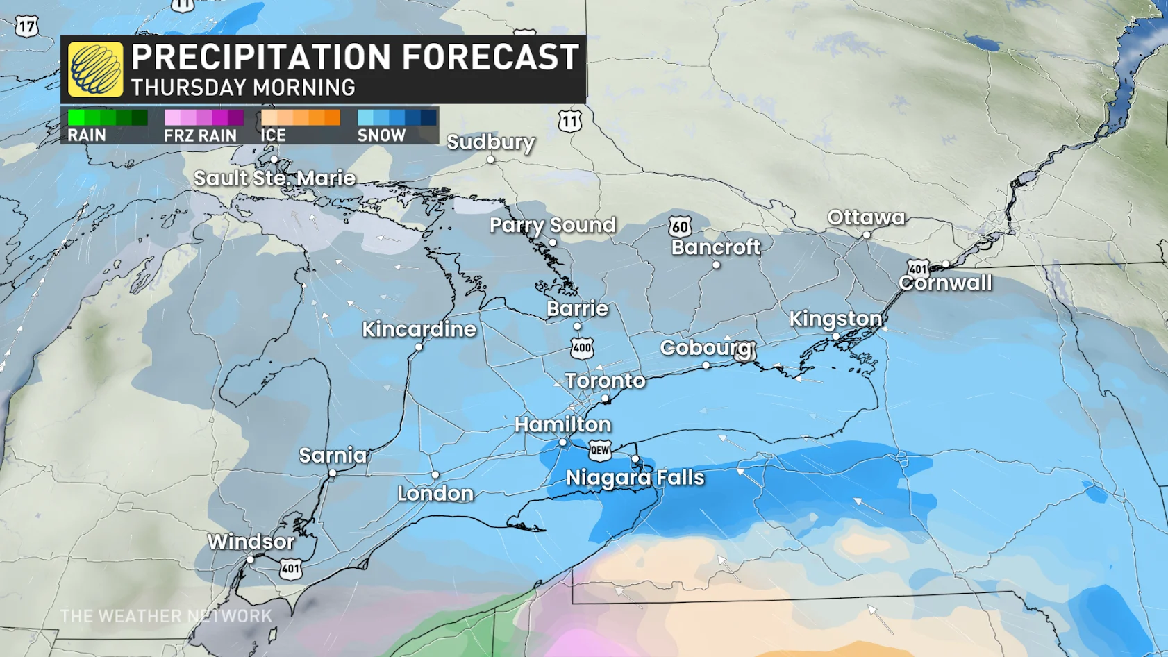 Ontario Thursday morning forecast precipitation - Feb. 5, 2025
