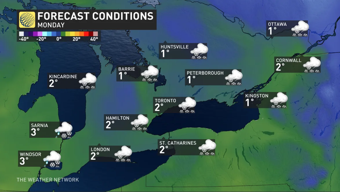 Baron - Monday temperatures southern Ontario - February 19