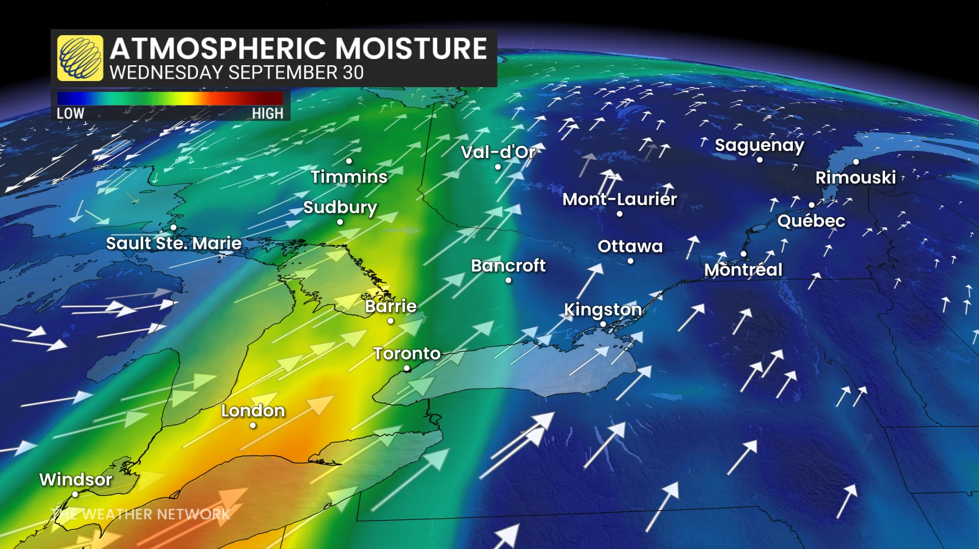 Wednesday, Sept. 30 atmospheric moisture Central Canada