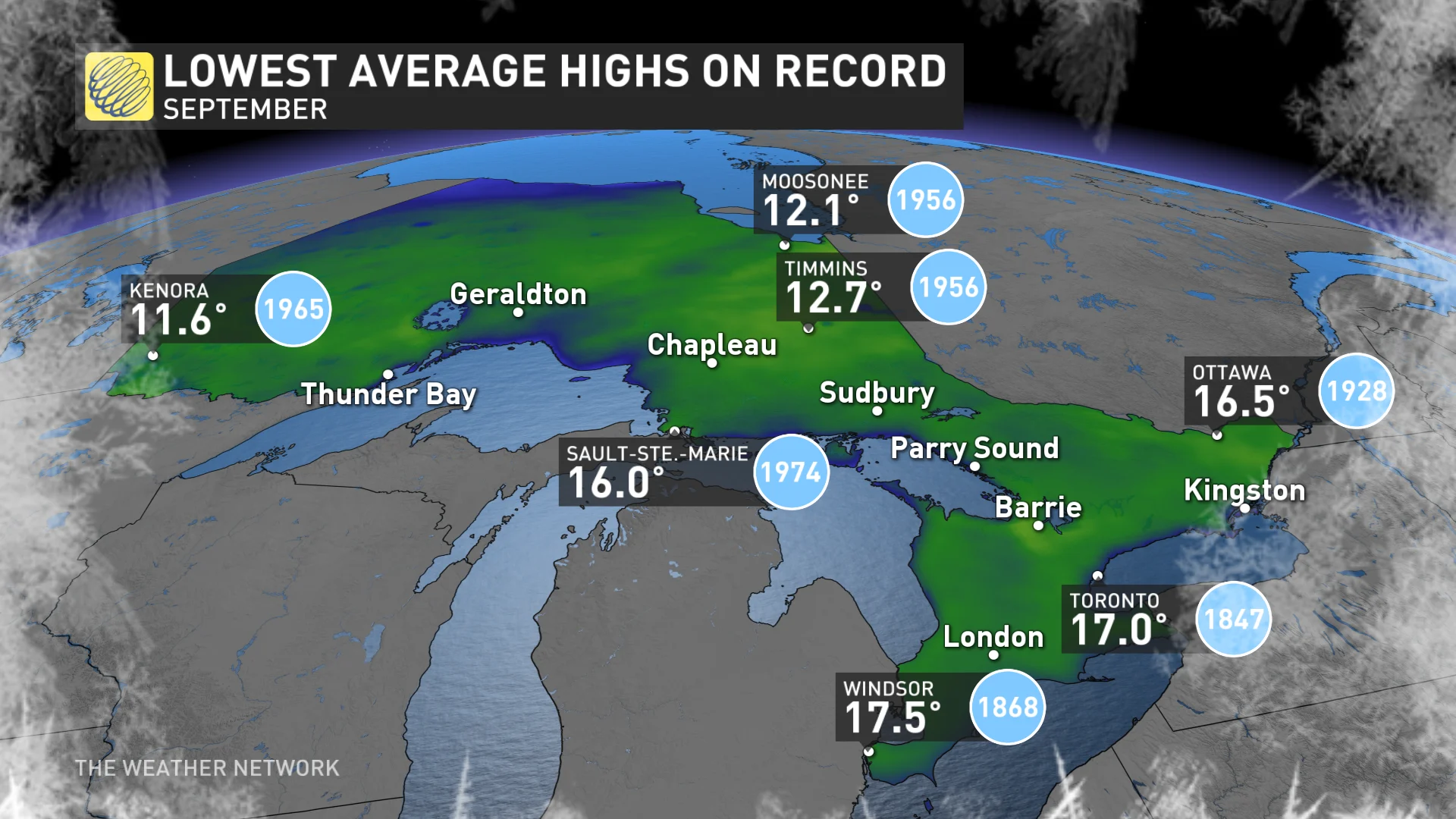 Ontario lowest average highs on record September