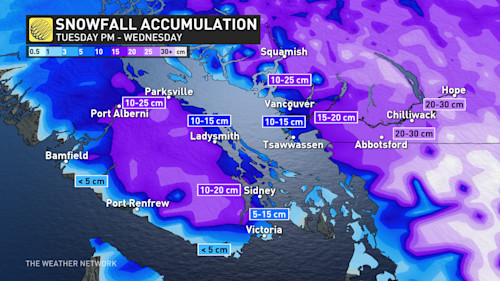 B.C.'s South Coast On Tap For Slippery Snow Event, Up 20 Cm Possible ...