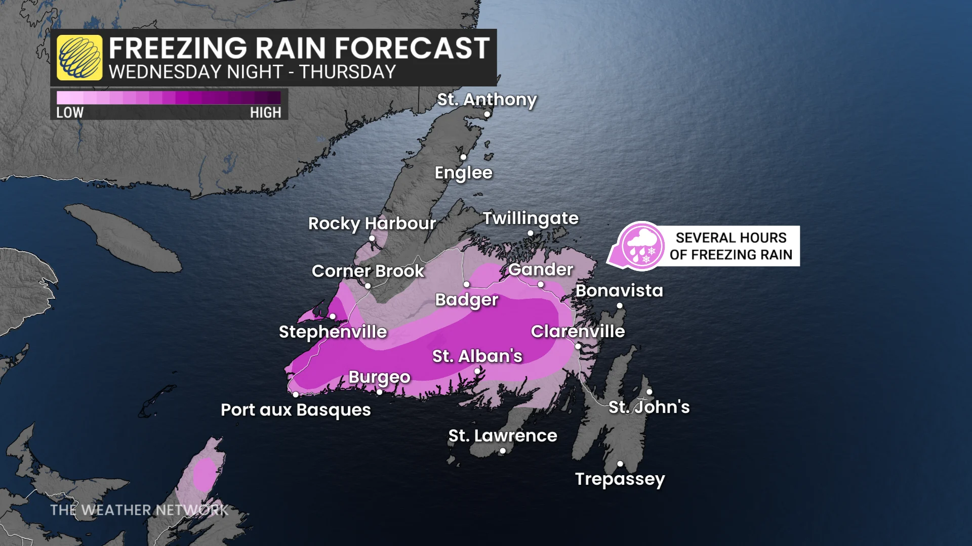Newfoundland freezing rain through Thursday